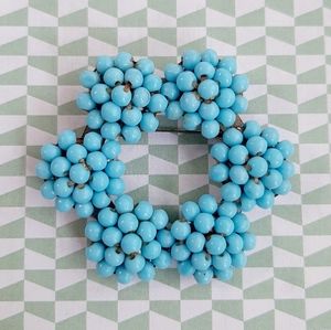 Vintage Turquoise Beaded Flower Pin Brooch Boho